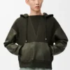 Hybrid hoodie in cotton and nappa lambskin Khaki Green