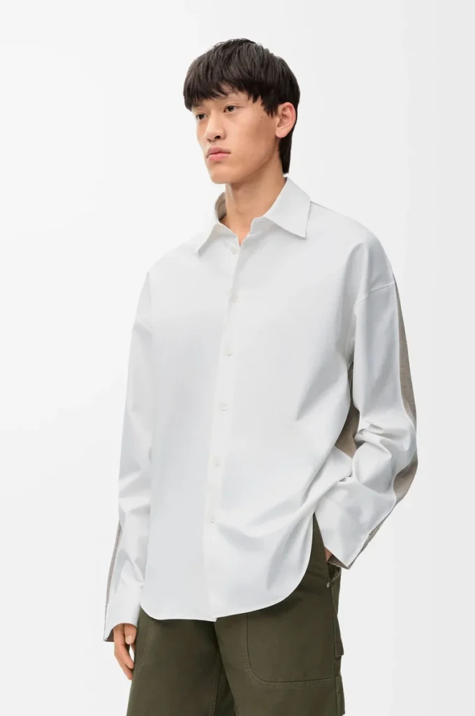 Hybrid shirt in cotton and wool White/Beige