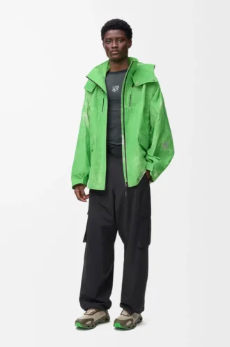 Jacket in flocked technical shell Green