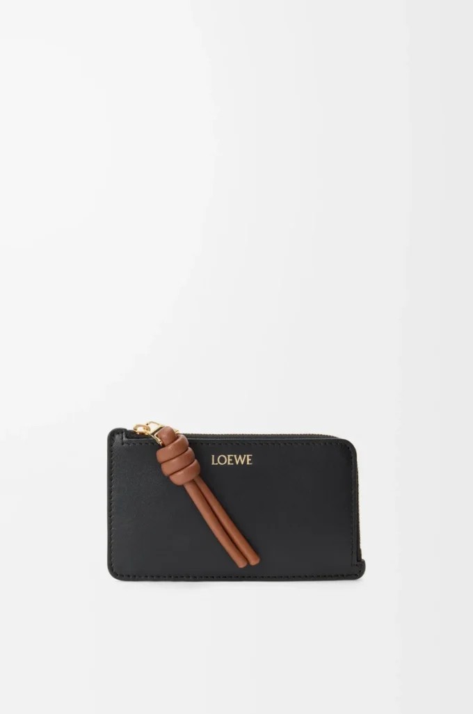 Knot coin cardholder in shiny nappa calfskin Black/Squirrel Knot coin cardholder in shiny nappa calfskin Black/Squirrel