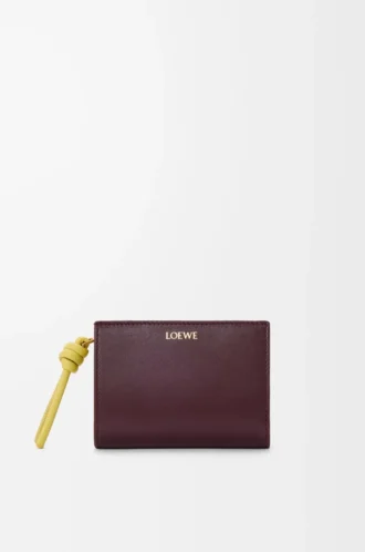 Knot compact wallet in shiny nappa calfskin Dark Burgundy/Light Citrine