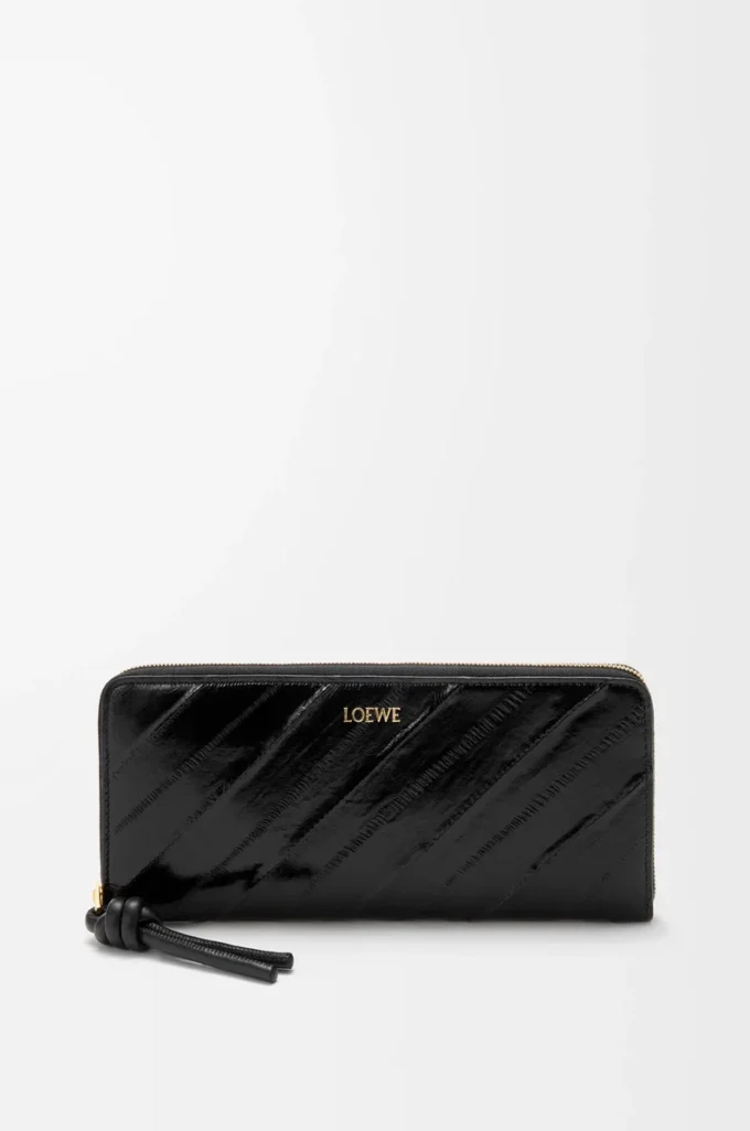 Knot slim zip around wallet in eel Black