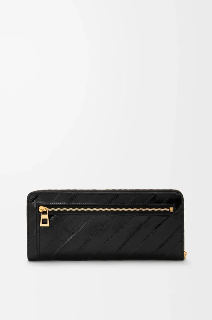 Knot slim zip around wallet in eel Black