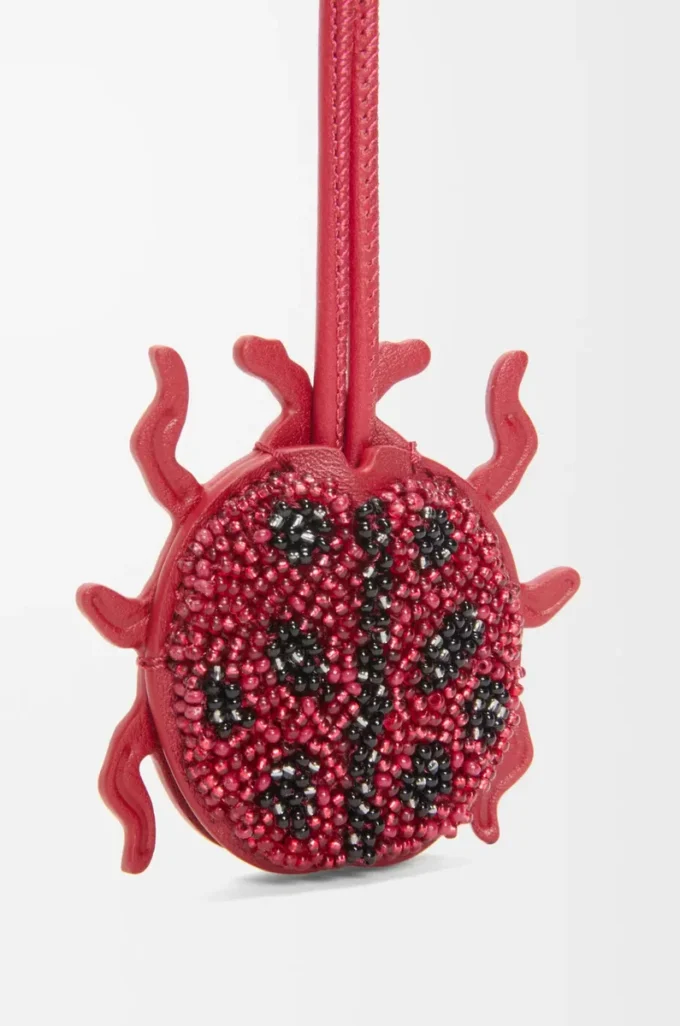 Ladybug keyfob charm in beaded leather Ruby Red Ladybug keyfob charm in beaded leather Ruby Red