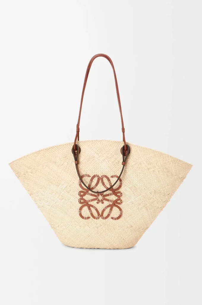 Large Anagram Basket bag in iraca palm and calfskin Natural/Tan