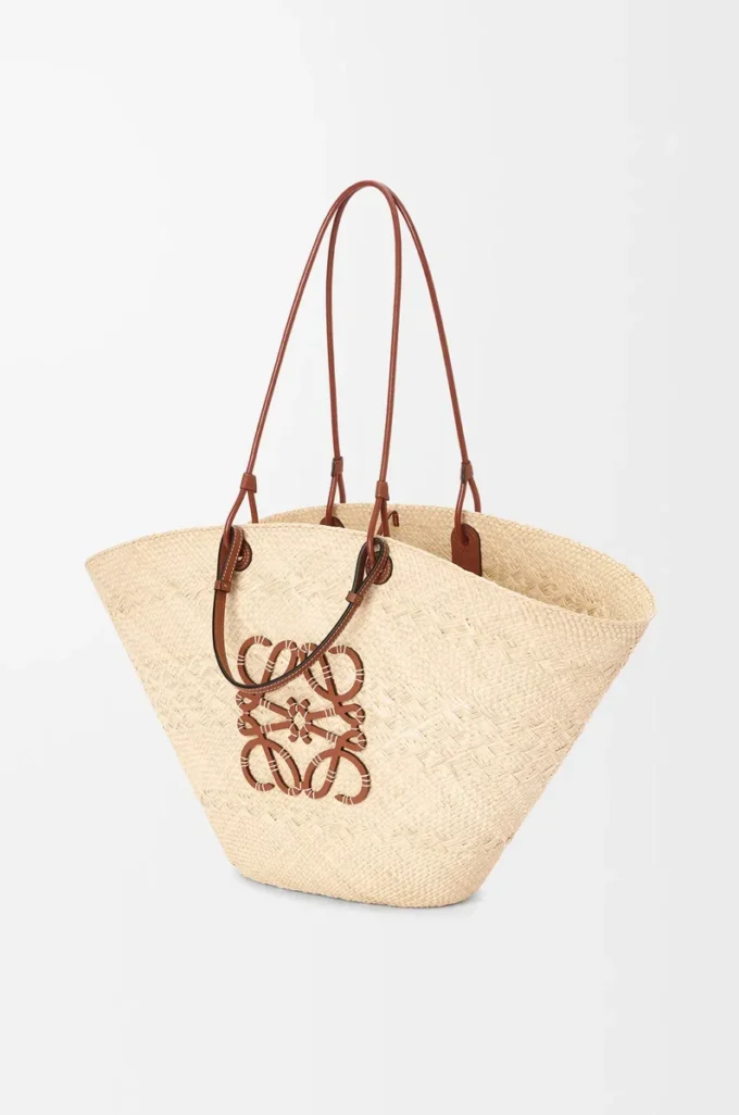 Large Anagram Basket bag in iraca palm and calfskin Natural/Tan