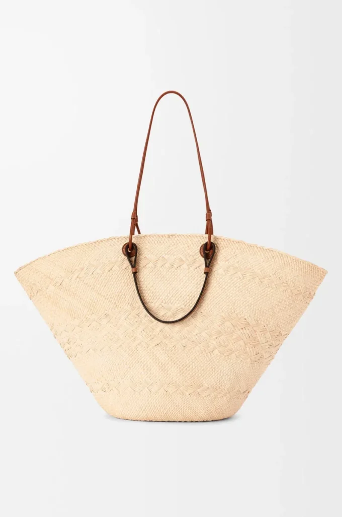 Large Anagram Basket bag in iraca palm and calfskin Natural/Tan