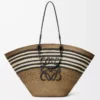 Large Anagram basket in iraca palm and calfskin Dark Khaki/Black