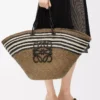 Large Anagram basket in iraca palm and calfskin Dark Khaki/Black