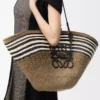 Large Anagram basket in iraca palm and calfskin Dark Khaki/Black