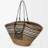 Large Anagram basket in iraca palm and calfskin Dark Khaki/Black