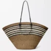 Large Anagram basket in iraca palm and calfskin Dark Khaki/Black
