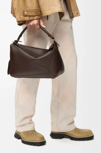 Large Featherlight Puzzle bag in nappa lambskin Dark Chestnut