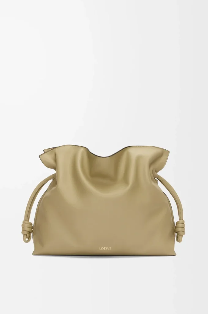 Large Flamenco clutch in nappa calfskin Clay Green