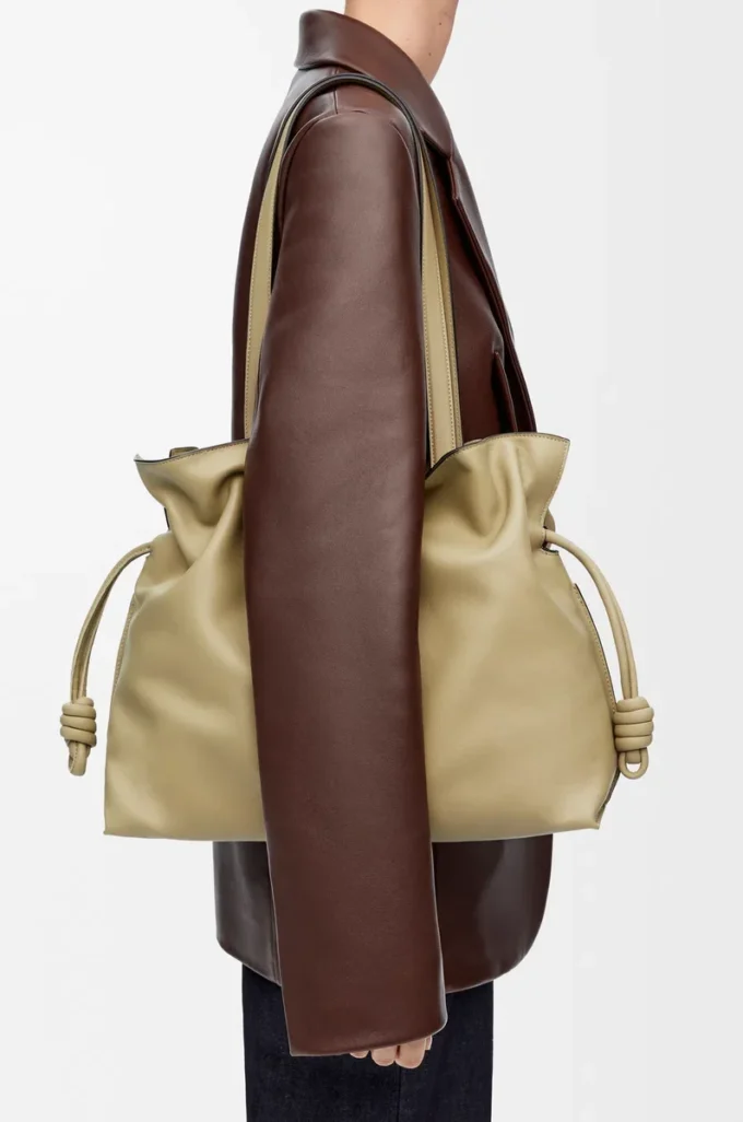 Large Flamenco clutch in nappa calfskin Clay Green
