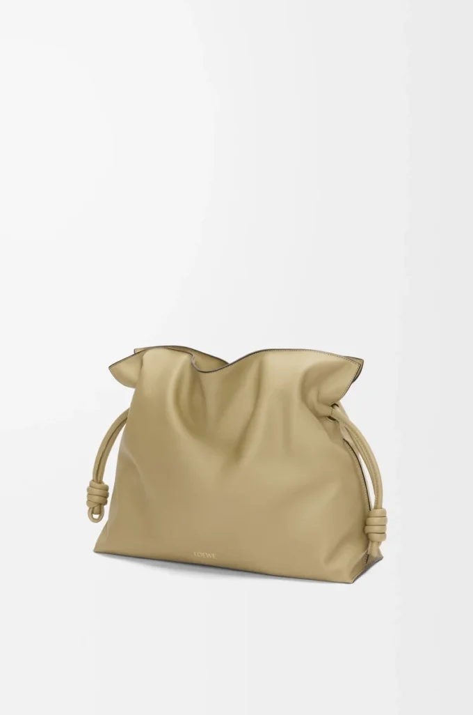 Large Flamenco clutch in nappa calfskin Clay Green