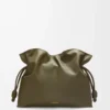 Large Flamenco clutch in nappa calfskin Dark Khaki