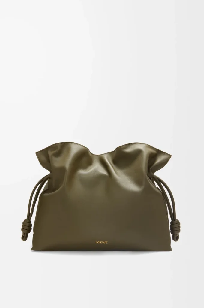 Large Flamenco clutch in nappa calfskin Dark Khaki
