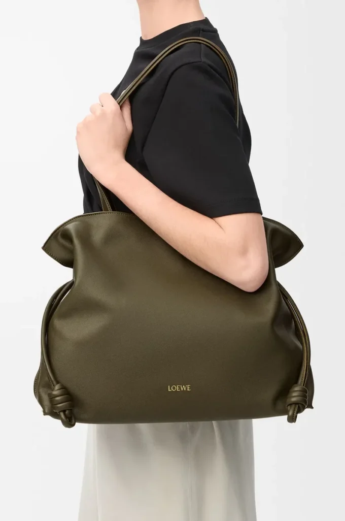 Large Flamenco clutch in nappa calfskin Dark Khaki