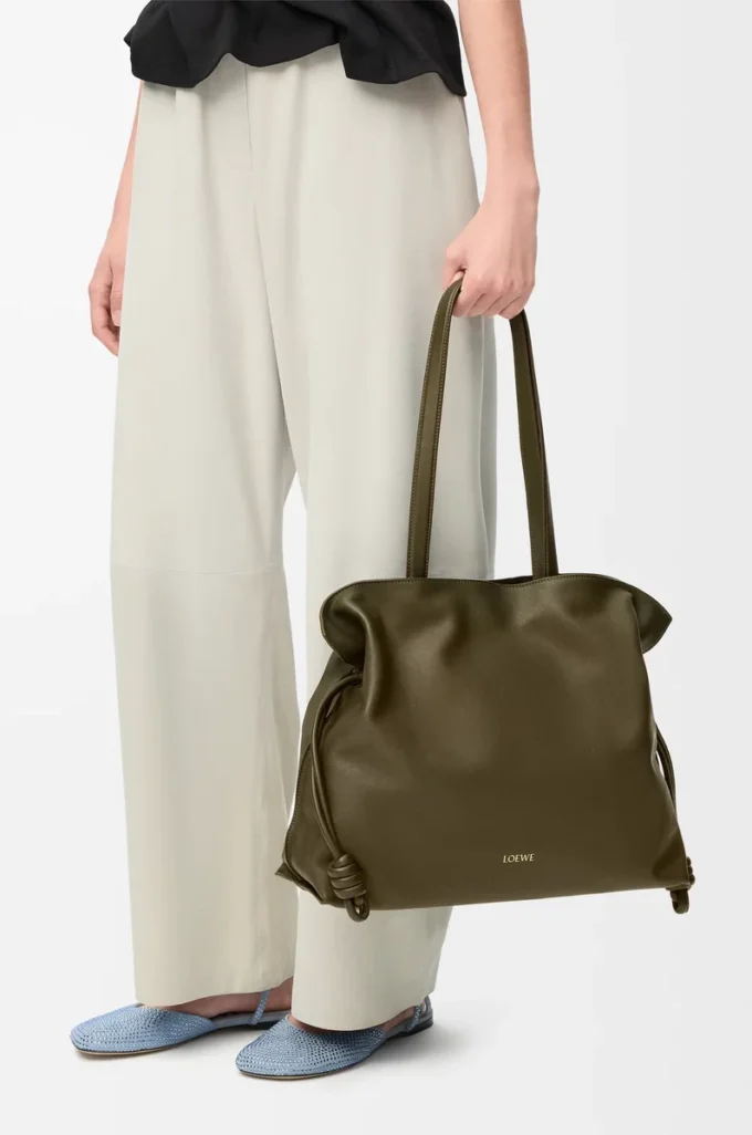 Large Flamenco clutch in nappa calfskin Dark Khaki