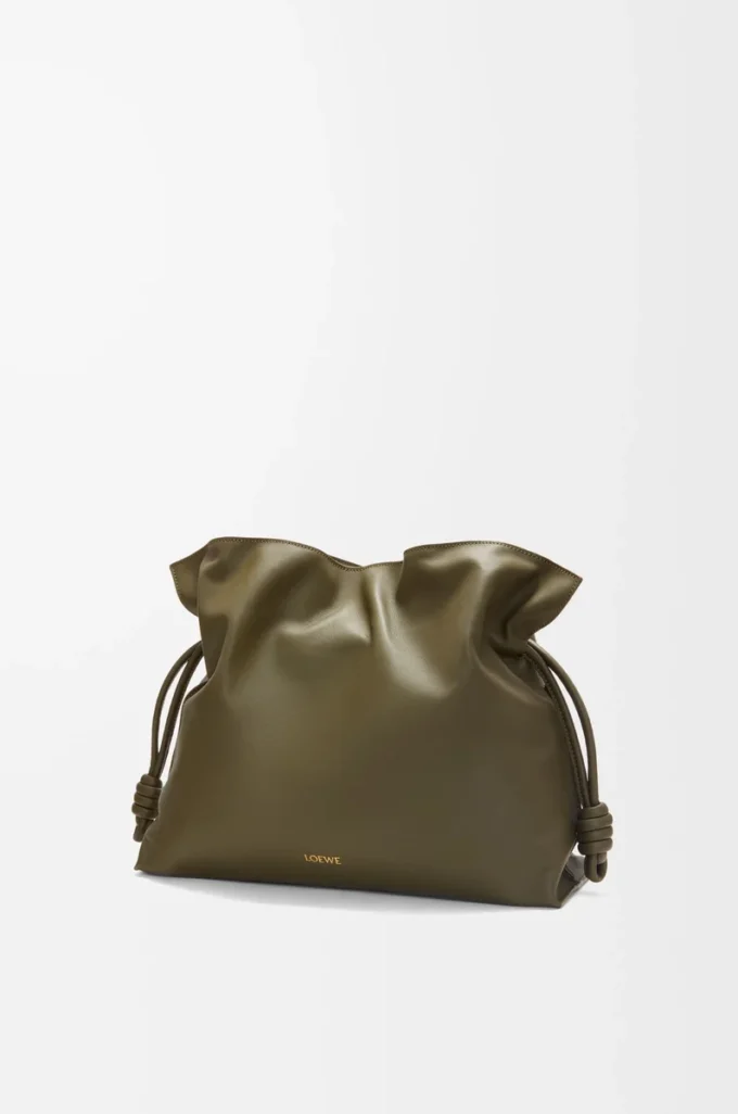 Large Flamenco clutch in nappa calfskin Dark Khaki