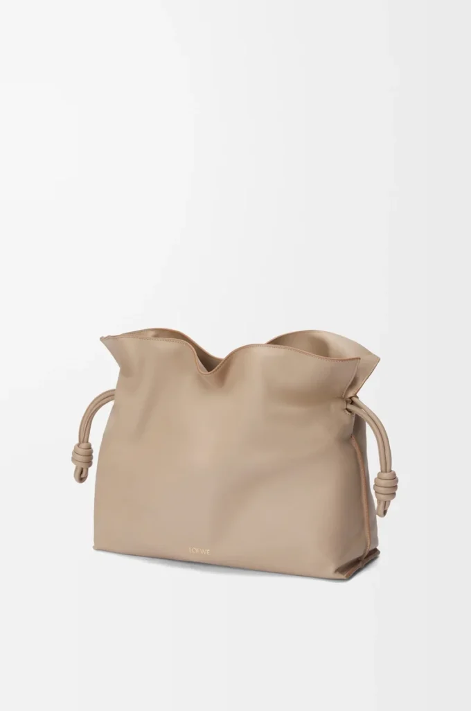 Large Flamenco clutch in nappa calfskin Sand