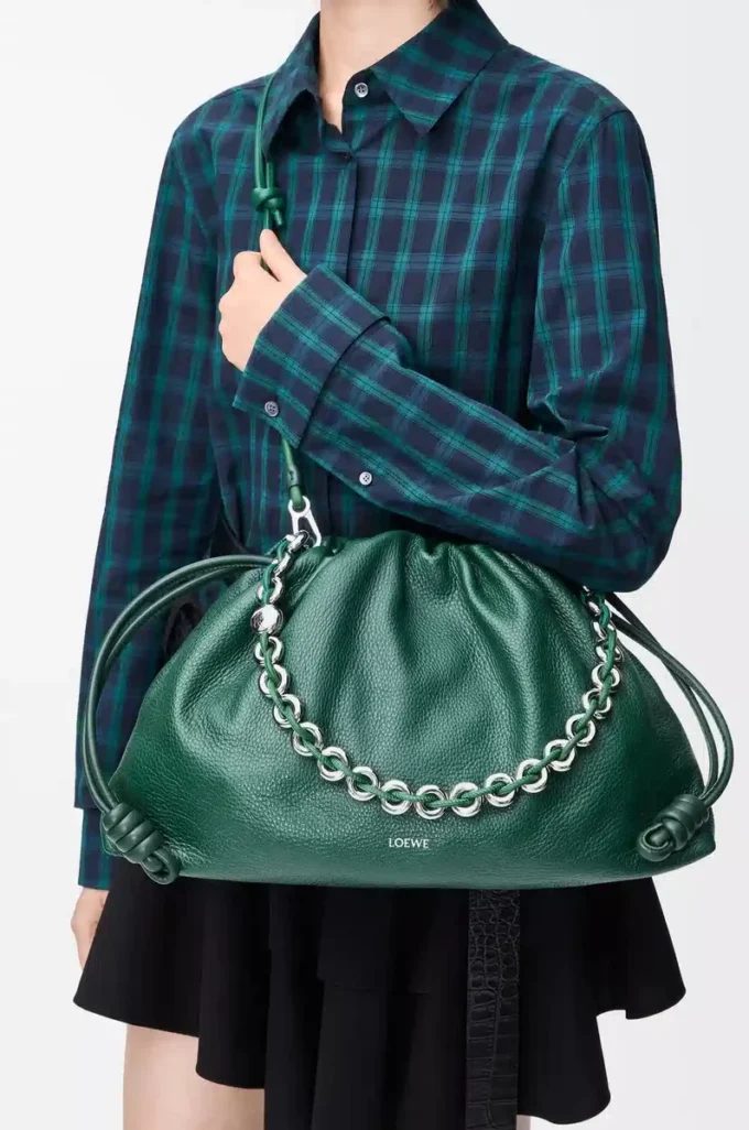 Large Flamenco purse in deerskin Evergreen