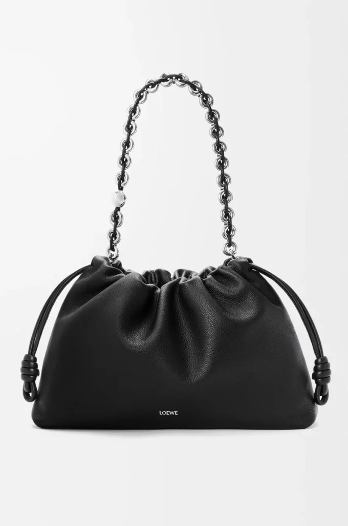 Large Flamenco purse in fine grained calfskin Black