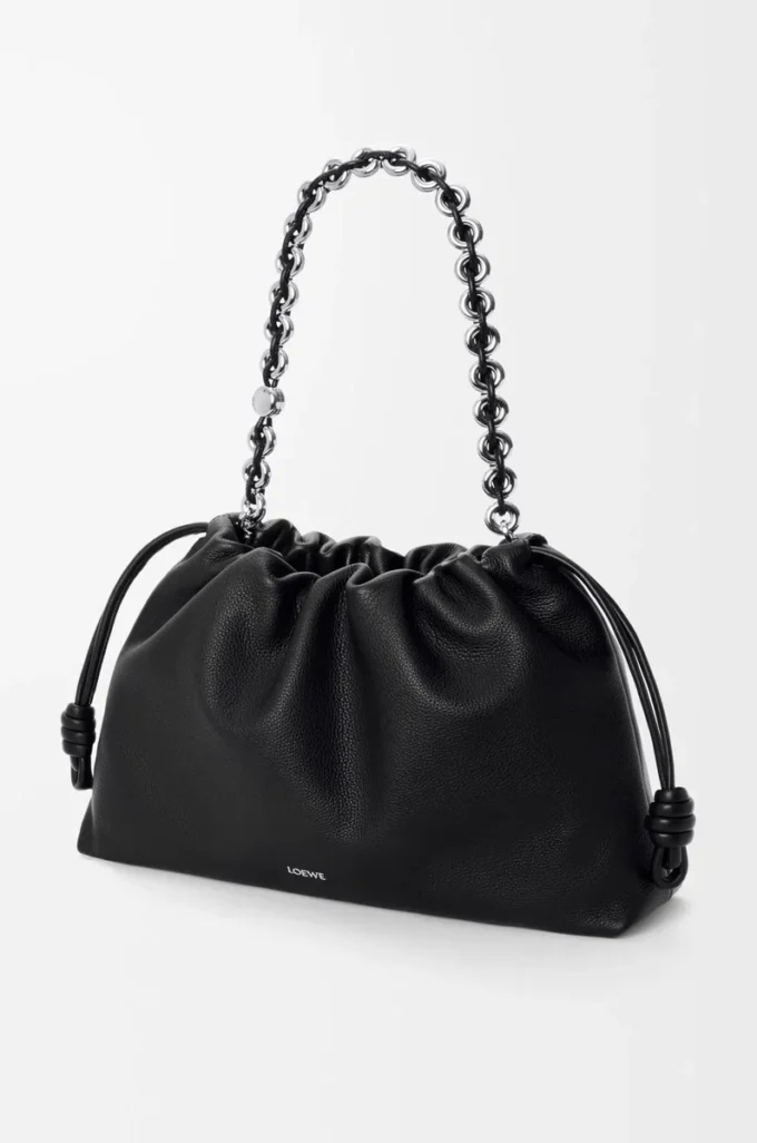 Large Flamenco purse in fine grained calfskin Black