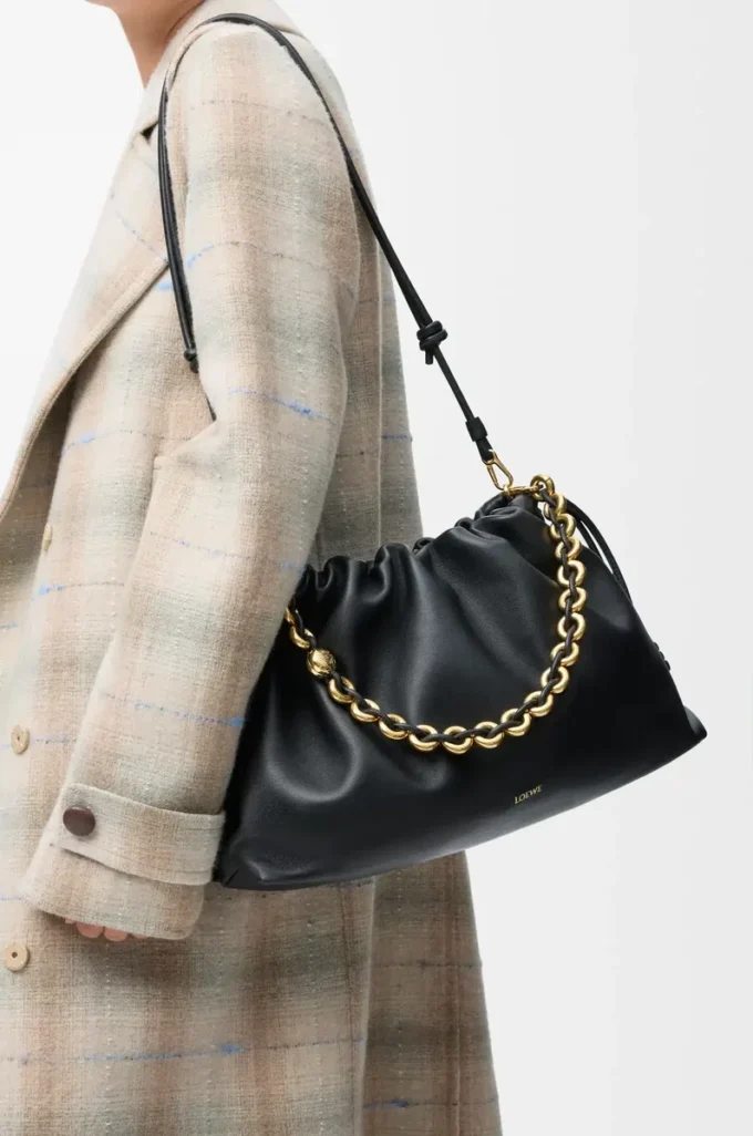 Large Flamenco purse in mellow nappa lambskin Black