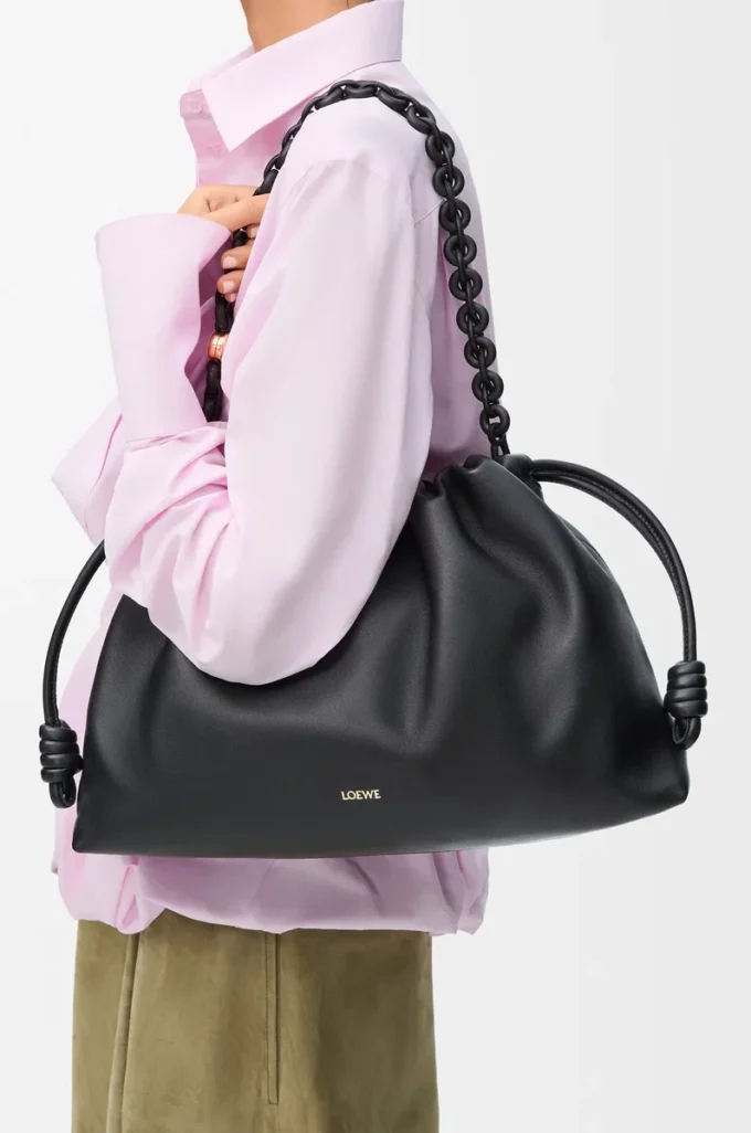 Large Flamenco purse in mellow nappa lambskin Black