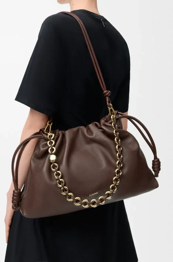 Large Flamenco purse in mellow nappa lambskin Dark Chestnut