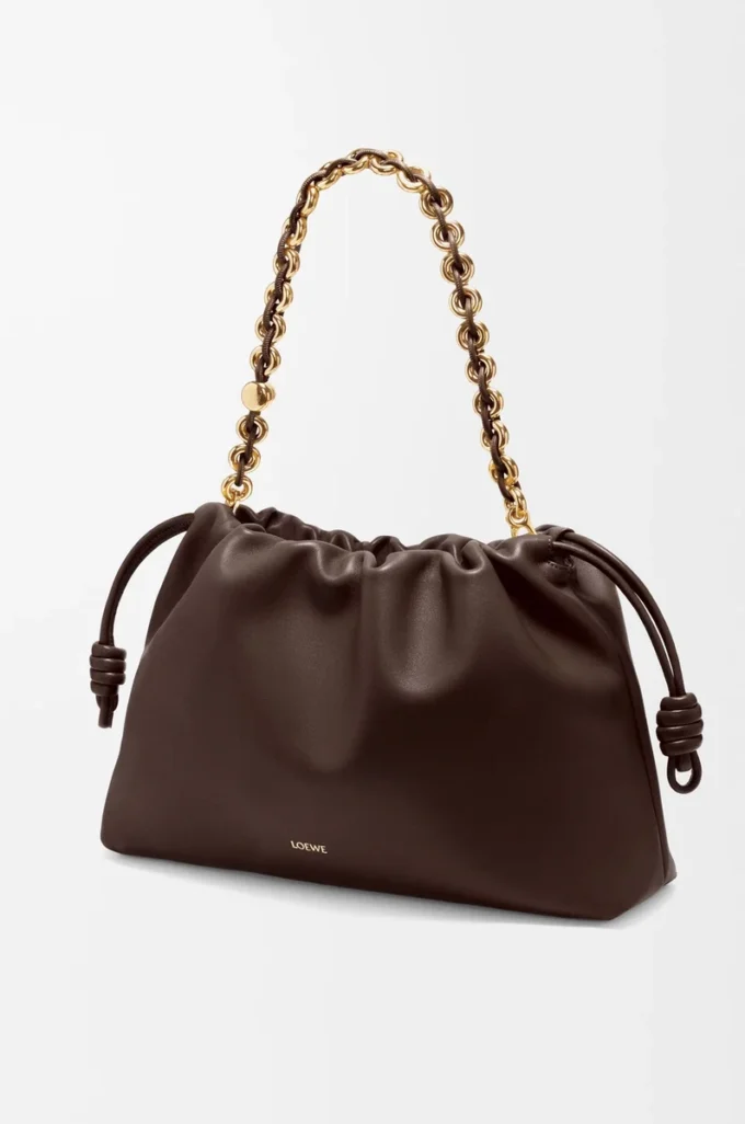 Large Flamenco purse in mellow nappa lambskin Dark Chestnut