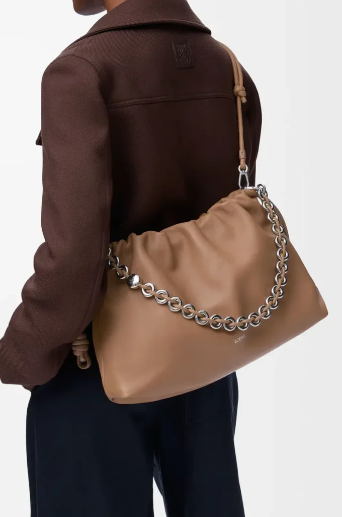 Large Flamenco purse in mellow nappa lambskin Mocha