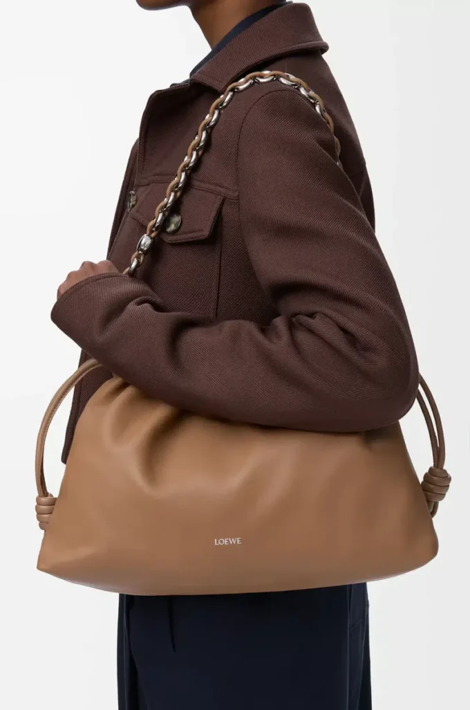 Large Flamenco purse in mellow nappa lambskin Mocha