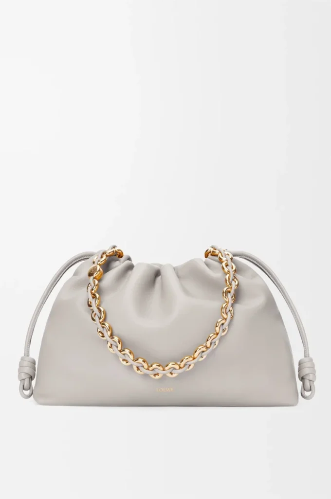Large Flamenco purse in mellow nappa lambskin Shell Grey