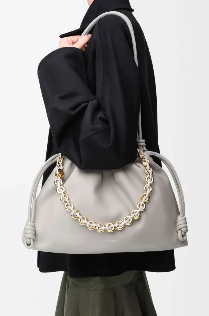 Large Flamenco purse in mellow nappa lambskin Shell Grey