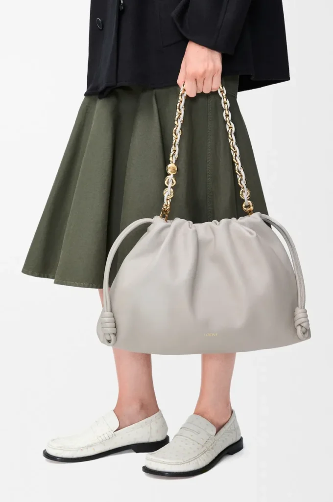 Large Flamenco purse in mellow nappa lambskin Shell Grey
