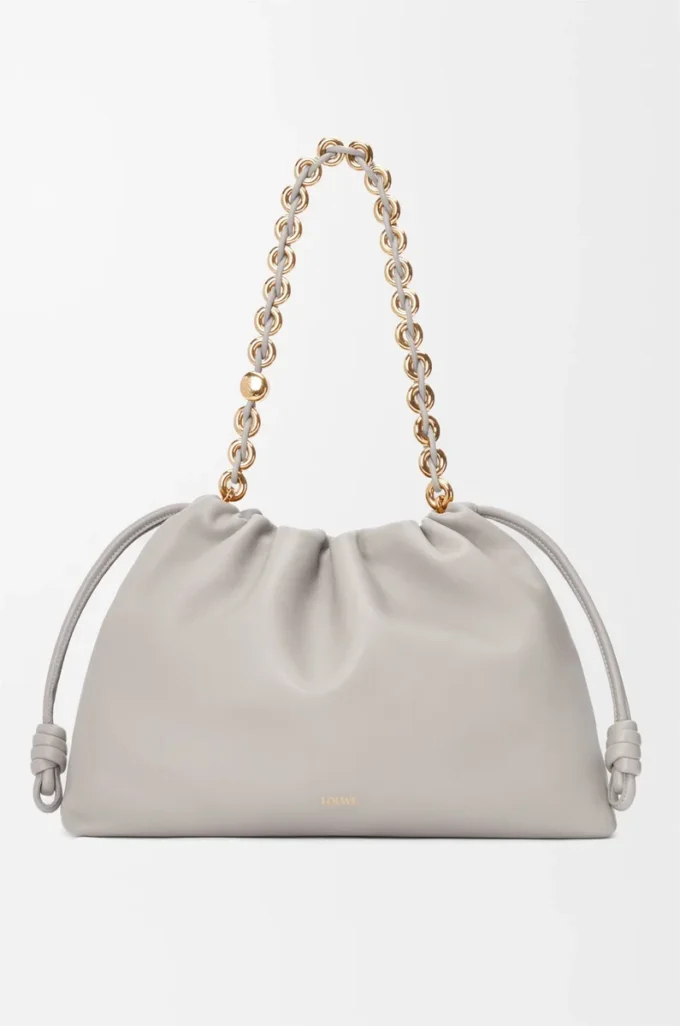 Large Flamenco purse in mellow nappa lambskin Shell Grey