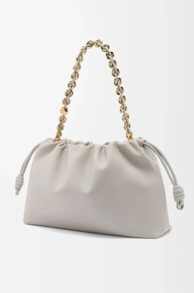 Large Flamenco purse in mellow nappa lambskin Shell Grey