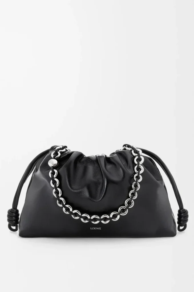 Large Flamenco purse in patent nappa lambskin Black
