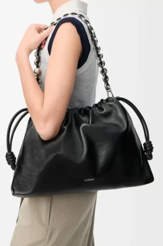 Large Flamenco purse in patent nappa lambskin Black