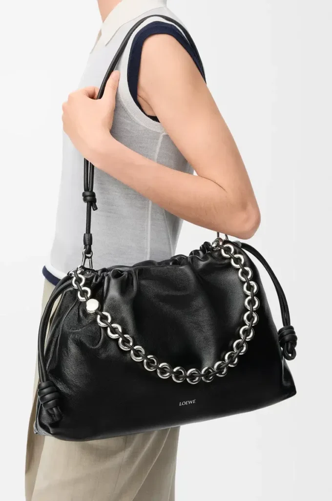 Large Flamenco purse in patent nappa lambskin Black