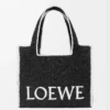 Large LOEWE Font Tote in raffia Black