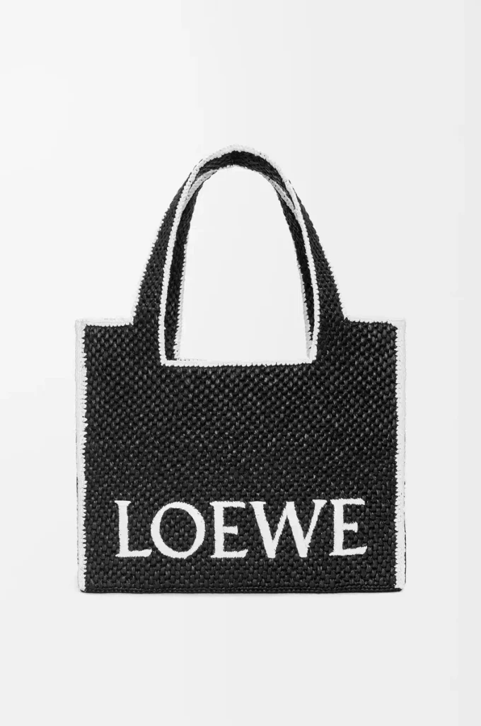 Large LOEWE Font Tote in raffia Black