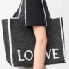 Large LOEWE Font Tote in raffia Black