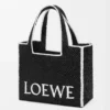 Large LOEWE Font Tote in raffia Black