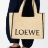 Large LOEWE Font tote in raffia Natural