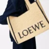 Large LOEWE Font tote in raffia Natural