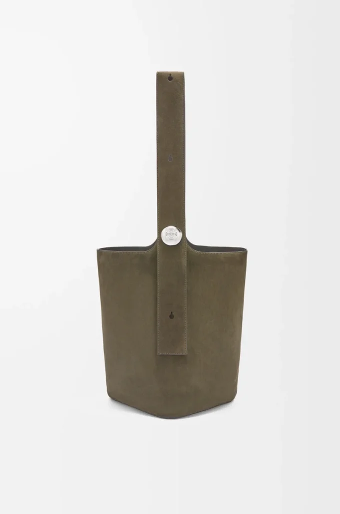 Large Pebble bucket bag in suede calfskin Dark Olive